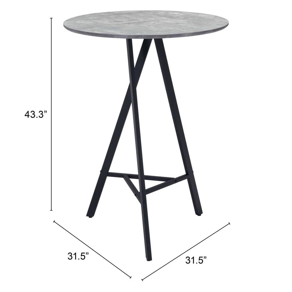 32" Gray and Black Rounded Steel Bar Table - Homeroots - Flyclothing LLC