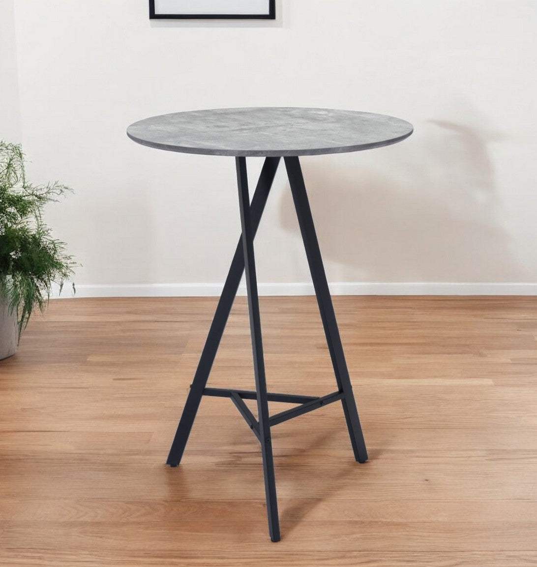 32" Gray and Black Rounded Steel Bar Table - Homeroots - Flyclothing LLC
