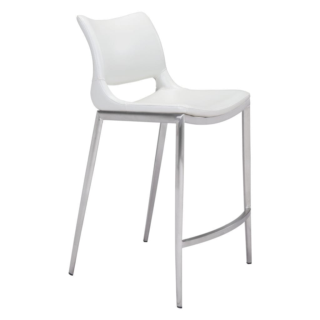 Set of Two 25" White And Silver Steel Low Back Counter Height Bar Chairs - Homeroots - Flyclothing LLC