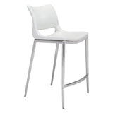 Set of Two 25" White And Silver Steel Low Back Counter Height Bar Chairs - Homeroots - Flyclothing LLC
