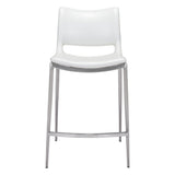Set of Two 25" White And Silver Steel Low Back Counter Height Bar Chairs - Homeroots - Flyclothing LLC
