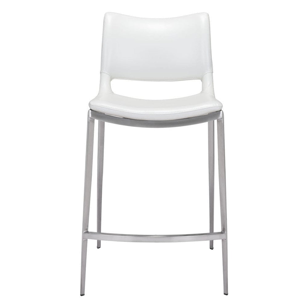 Set of Two 25" White And Silver Steel Low Back Counter Height Bar Chairs - Homeroots - Flyclothing LLC