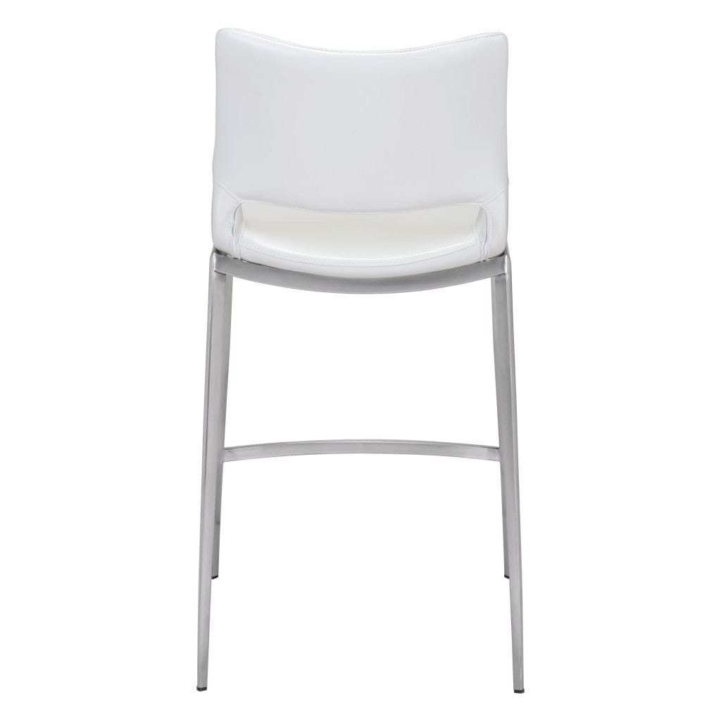 Set of Two 25" White And Silver Steel Low Back Counter Height Bar Chairs