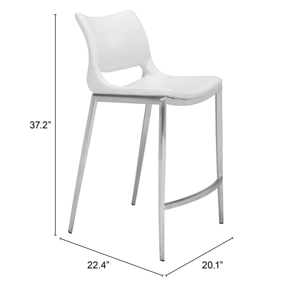 Set of Two 25" White And Silver Steel Low Back Counter Height Bar Chairs - Homeroots - Flyclothing LLC