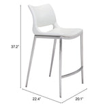 Set of Two 25" White And Silver Steel Low Back Counter Height Bar Chairs - Homeroots - Flyclothing LLC