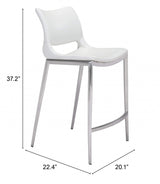 Set of Two 25" White And Silver Steel Low Back Counter Height Bar Chairs - Homeroots - Flyclothing LLC