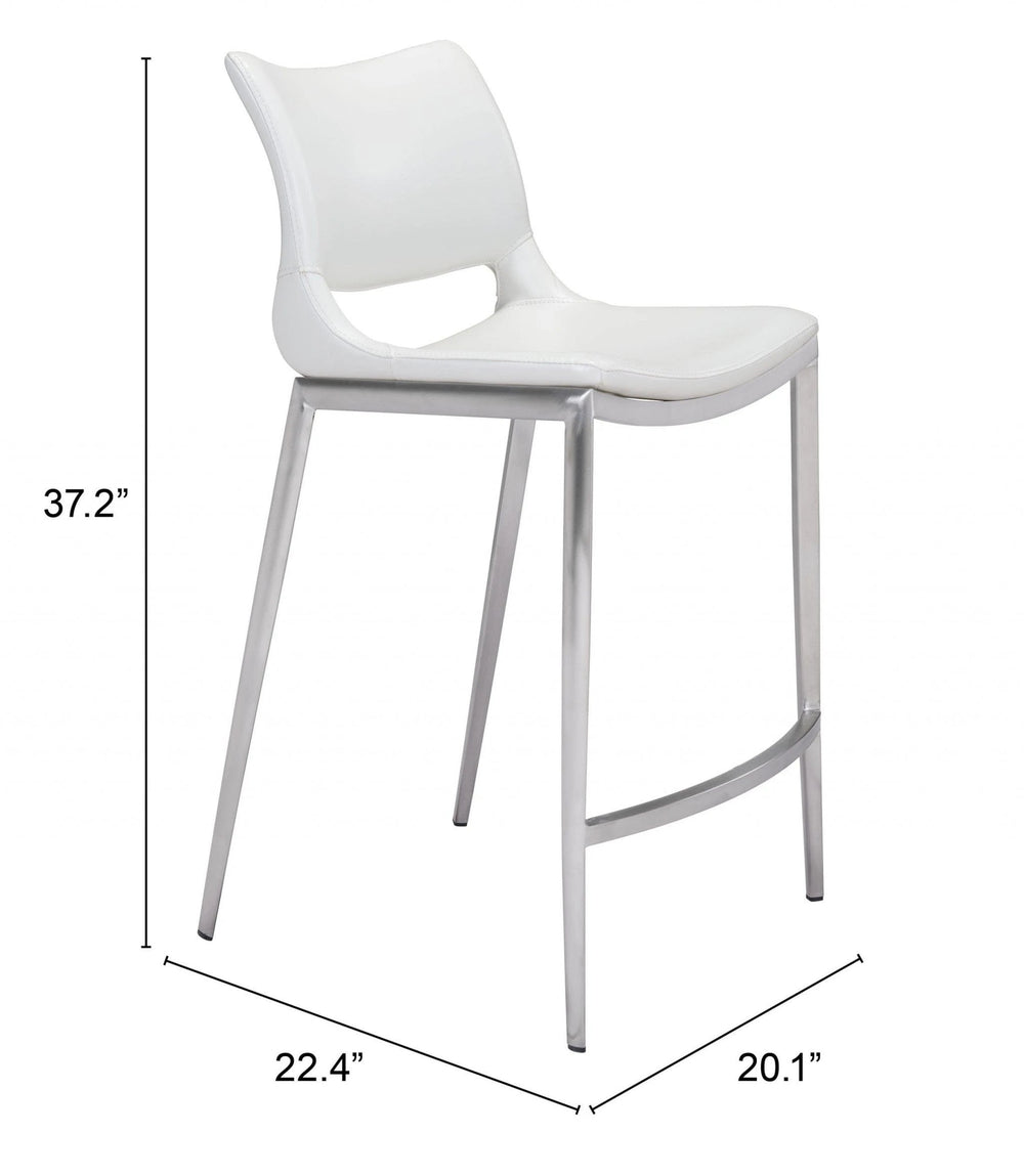 Set of Two 25" White And Silver Steel Low Back Counter Height Bar Chairs - Homeroots - Flyclothing LLC