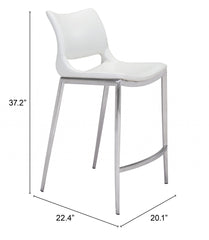 Set of Two 25" White And Silver Steel Low Back Counter Height Bar Chairs