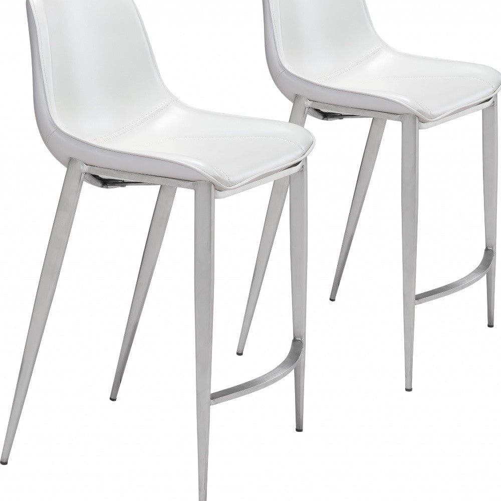 Set of Two 26" White And Silver Steel Low Back Counter Height Bar Chairs - Homeroots - Flyclothing LLC