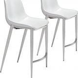 Set of Two 26" White And Silver Steel Low Back Counter Height Bar Chairs - Homeroots