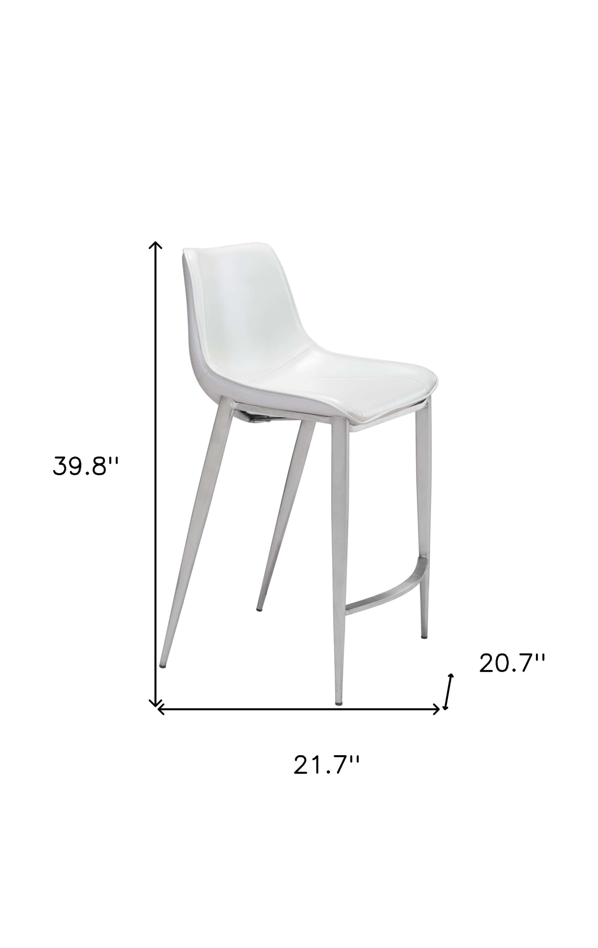 Set of Two 26" White And Silver Steel Low Back Counter Height Bar Chairs - Homeroots - Flyclothing LLC