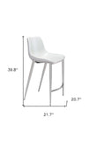 Set of Two 26" White And Silver Steel Low Back Counter Height Bar Chairs - Homeroots