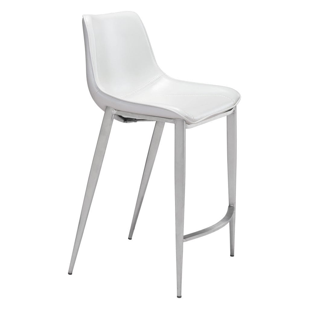 Set of Two 26" White And Silver Steel Low Back Counter Height Bar Chairs - Homeroots - Flyclothing LLC
