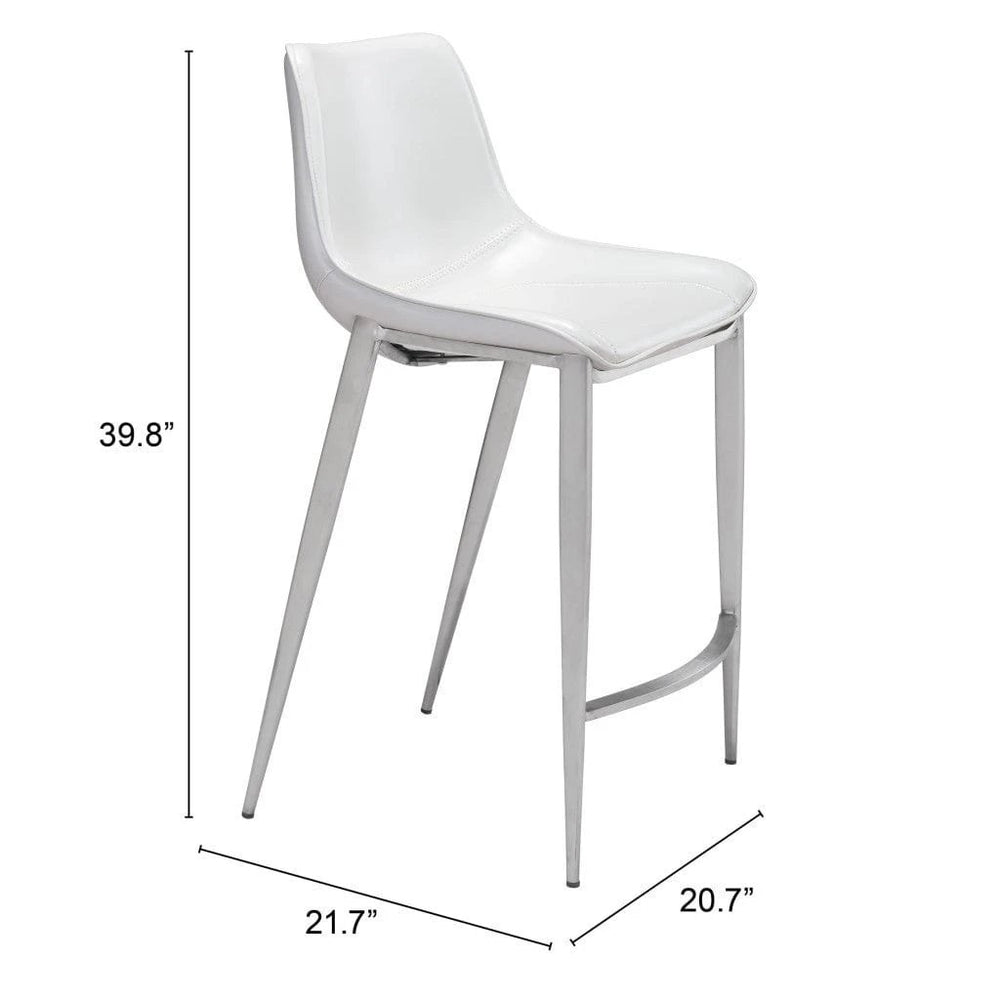 Set of Two 26" White And Silver Steel Low Back Counter Height Bar Chairs - Homeroots - Flyclothing LLC