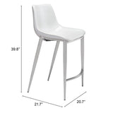 Set of Two 26" White And Silver Steel Low Back Counter Height Bar Chairs - Homeroots - Flyclothing LLC