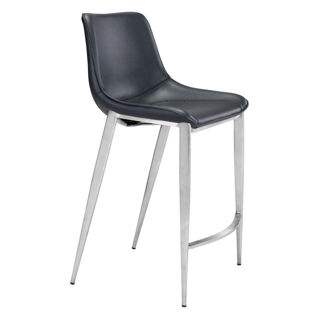 Set of Two 26" Black And Silver Steel Low Back Counter Height Bar Chairs - Homeroots - Flyclothing LLC