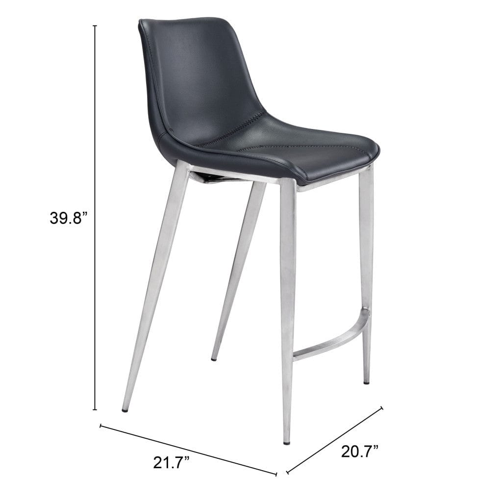 Set of Two 26" Black And Silver Steel Low Back Counter Height Bar Chairs - Homeroots - Flyclothing LLC