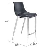 Set of Two 26" Black And Silver Steel Low Back Counter Height Bar Chairs - Homeroots - Flyclothing LLC