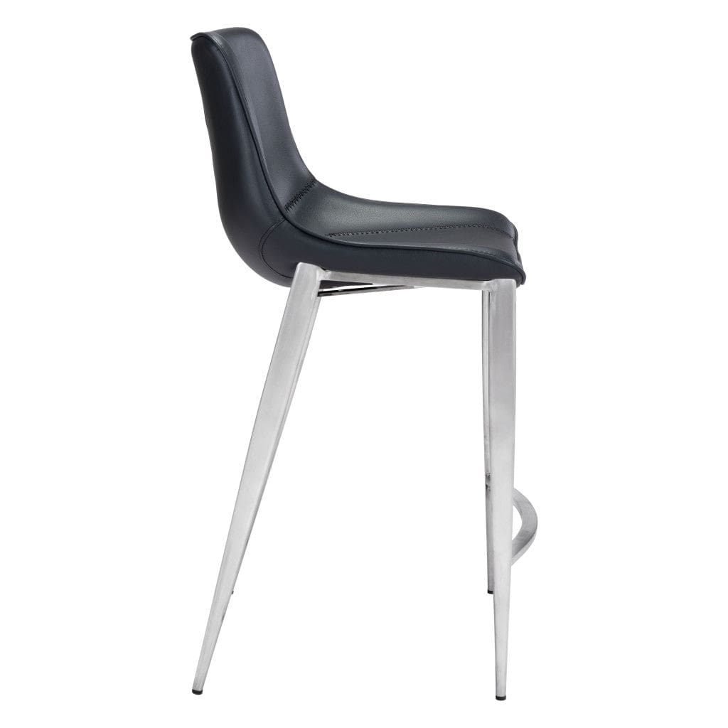 Set of Two 26" Black And Silver Steel Low Back Counter Height Bar Chairs - Homeroots - Flyclothing LLC
