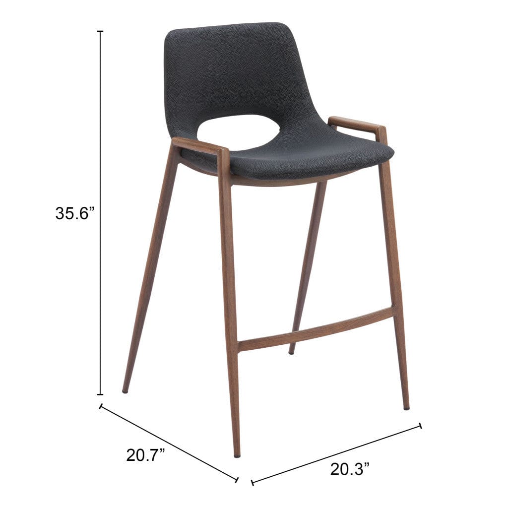 Set of Two 26" Black And Brown Steel Low Back Counter Height Bar Chairs