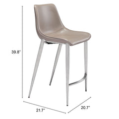 Set of Two 26" Gray And Silver Steel Low Back Counter Height Bar Chairs