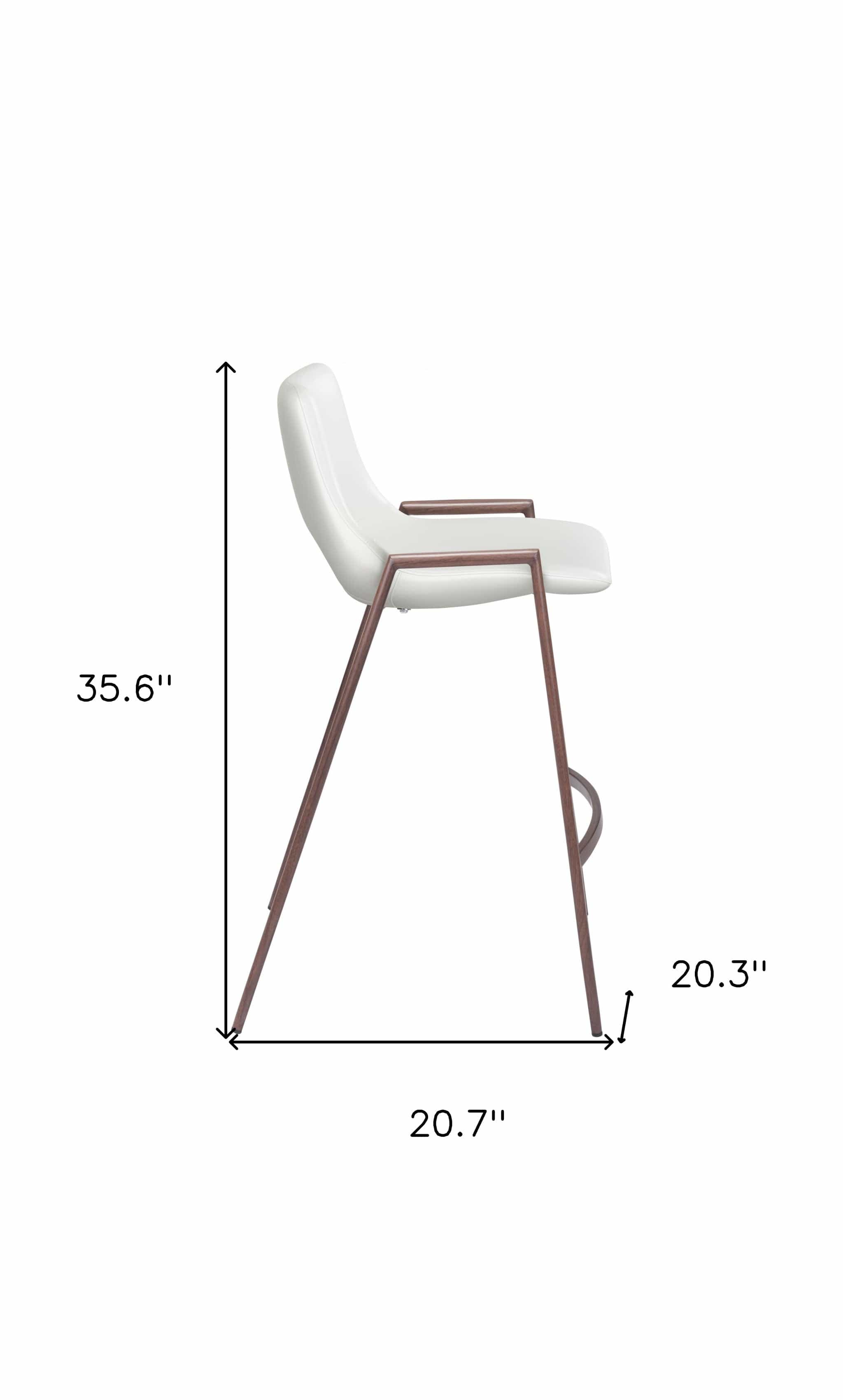 Set of Two 26" White And Brown Steel Low Back Counter Height Bar Chairs