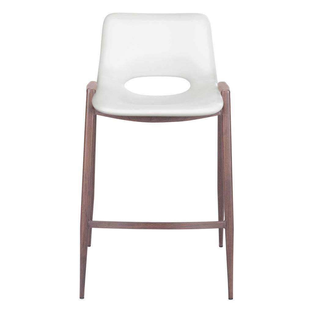 Set of Two 26" White And Brown Steel Low Back Counter Height Bar Chairs - Homeroots - Flyclothing LLC