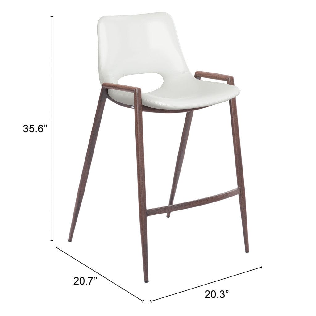 Set of Two 26" White And Brown Steel Low Back Counter Height Bar Chairs - Homeroots - Flyclothing LLC