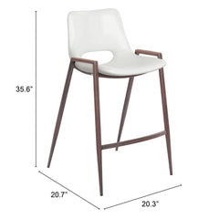 Set of Two 26" White And Brown Steel Low Back Counter Height Bar Chairs