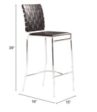 Set of Two 26" Black And Silver Steel Low Back Counter Height Bar Chairs - Homeroots