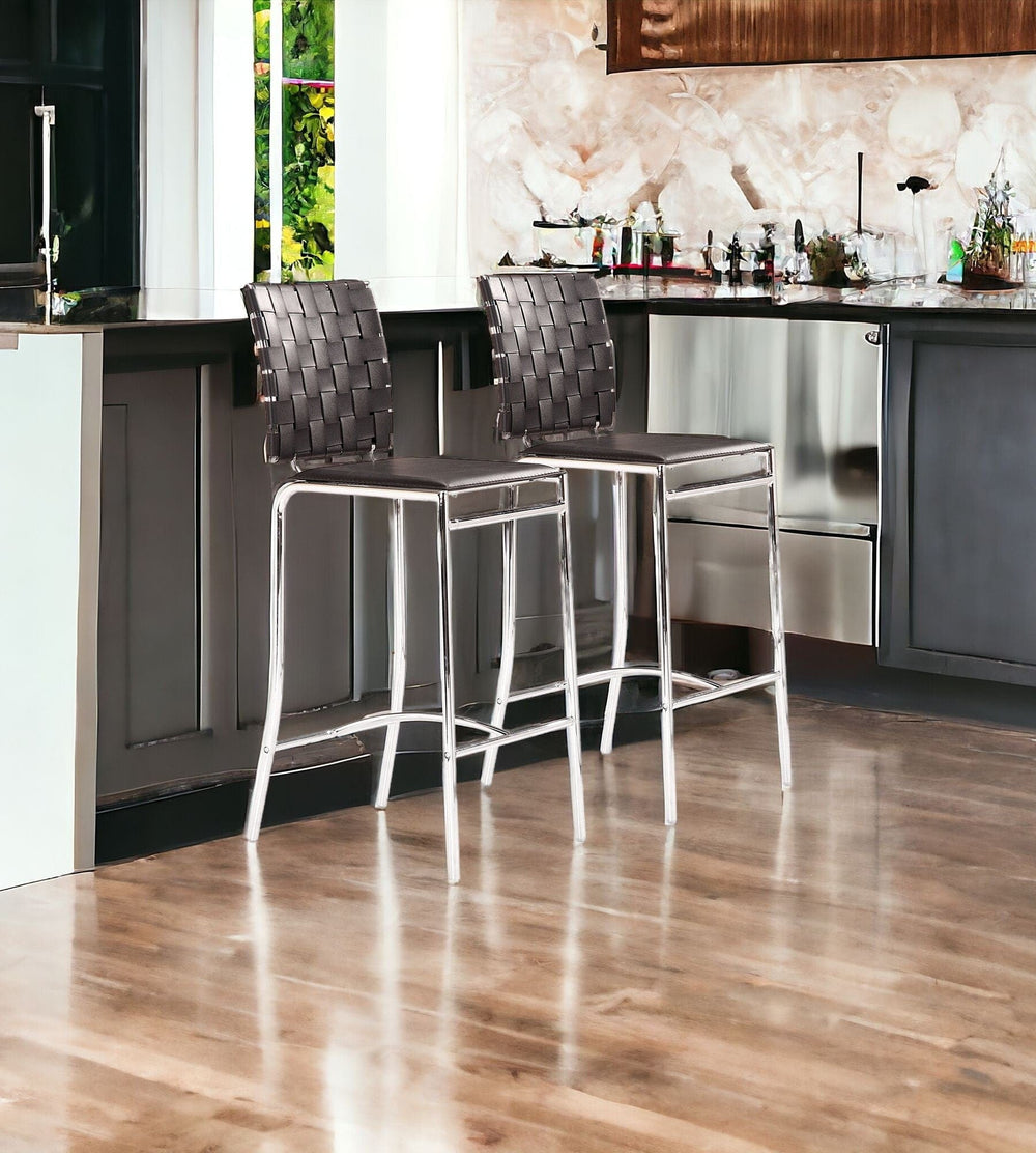 Set of Two 26" Black And Silver Steel Low Back Counter Height Bar Chairs - Homeroots