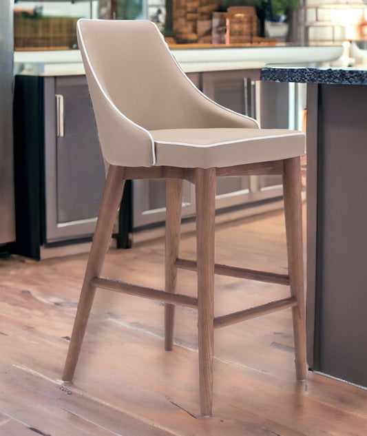 26" Beige And Brown Solid Wood Low Back Counter Height Bar Chair - Homeroots