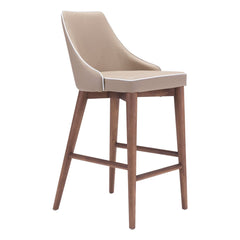 26" Beige And Brown Solid Wood Low Back Counter Height Bar Chair - Homeroots