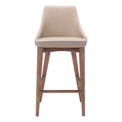 26" Beige And Brown Solid Wood Low Back Counter Height Bar Chair - Homeroots