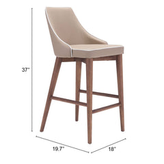 26" Beige And Brown Solid Wood Low Back Counter Height Bar Chair - Homeroots