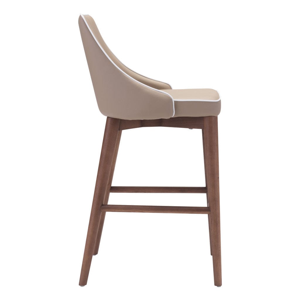 26" Beige And Brown Solid Wood Low Back Counter Height Bar Chair - Homeroots