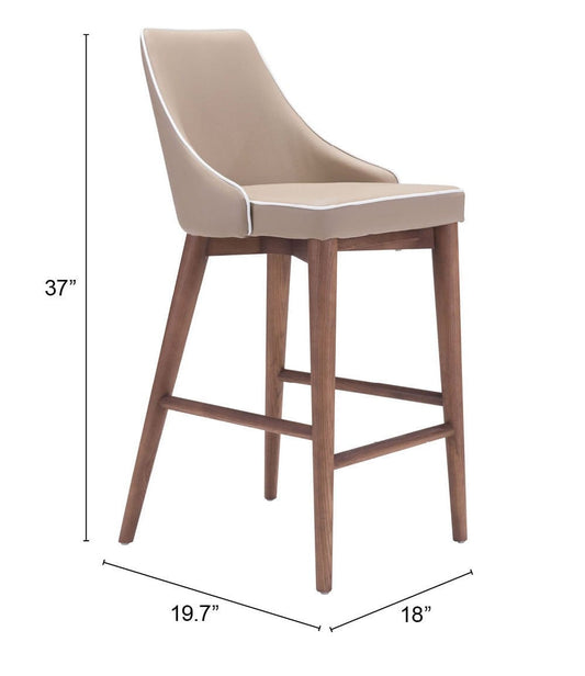 26" Beige And Brown Solid Wood Low Back Counter Height Bar Chair - Homeroots