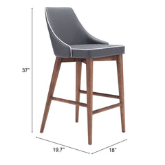 26" Gray And Brown Solid Wood Low Back Counter Height Bar Chair - Homeroots