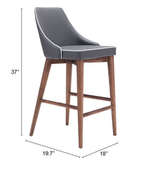 26" Gray And Brown Solid Wood Low Back Counter Height Bar Chair - Homeroots