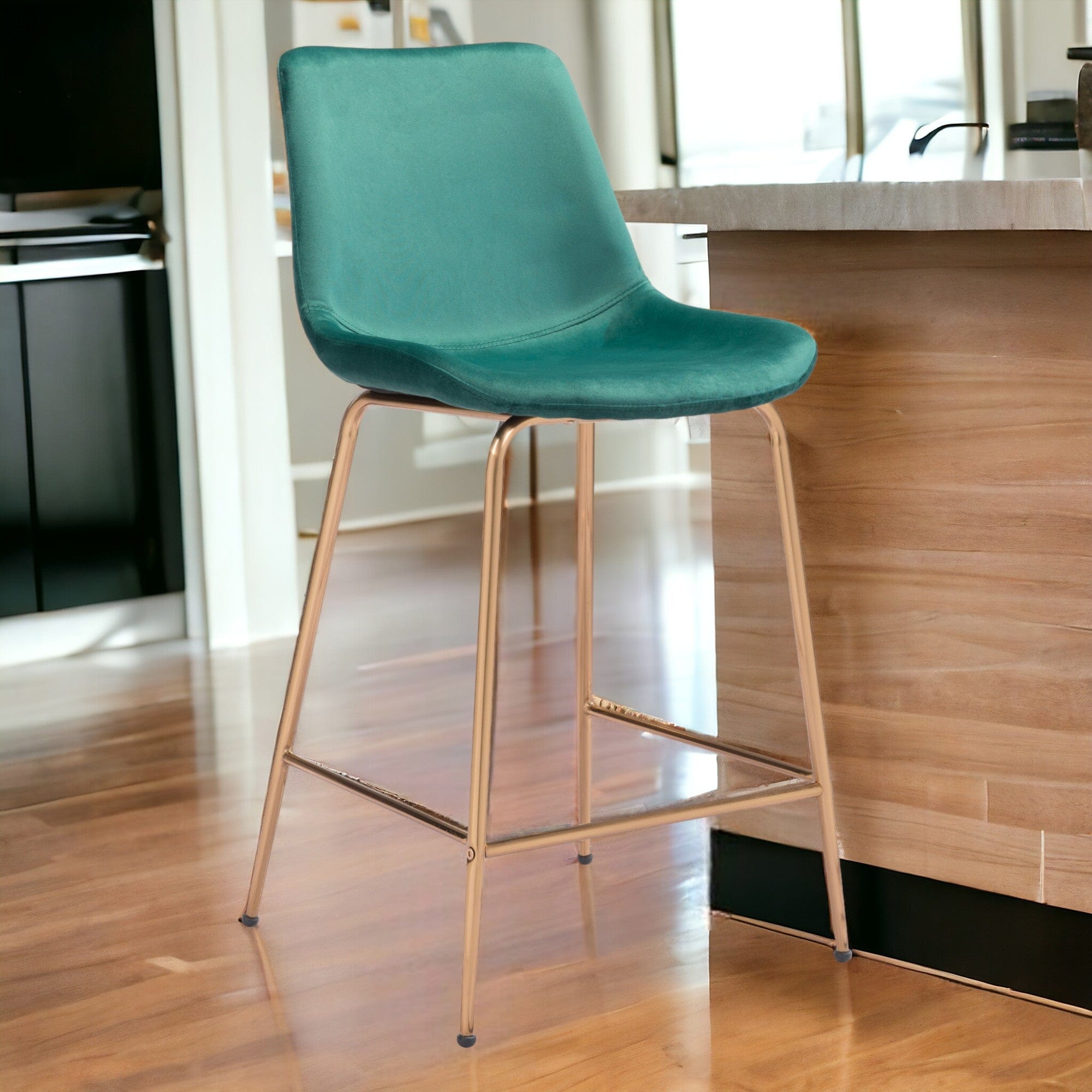 26" Green And Copper Steel Low Back Counter Height Bar Chair - Homeroots