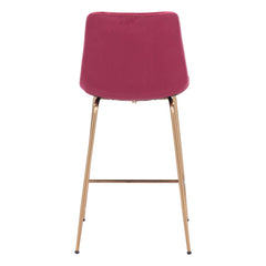 26" Red And Copper Velvet And Steel Low Back Counter Height Bar Chair - Homeroots
