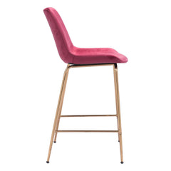 26" Red And Copper Velvet And Steel Low Back Counter Height Bar Chair - Homeroots