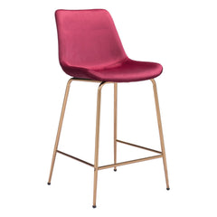 26" Red And Copper Velvet And Steel Low Back Counter Height Bar Chair - Homeroots