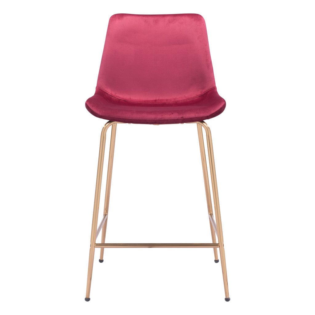 26" Red And Copper Velvet And Steel Low Back Counter Height Bar Chair - Homeroots