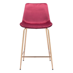 26" Red And Copper Velvet And Steel Low Back Counter Height Bar Chair - Homeroots