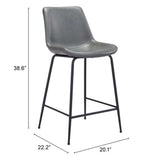 26" Gray And Black Steel Low Back Counter Height Bar Chair - Homeroots - Flyclothing LLC