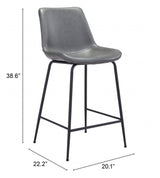 26" Gray And Black Steel Low Back Counter Height Bar Chair - Homeroots - Flyclothing LLC