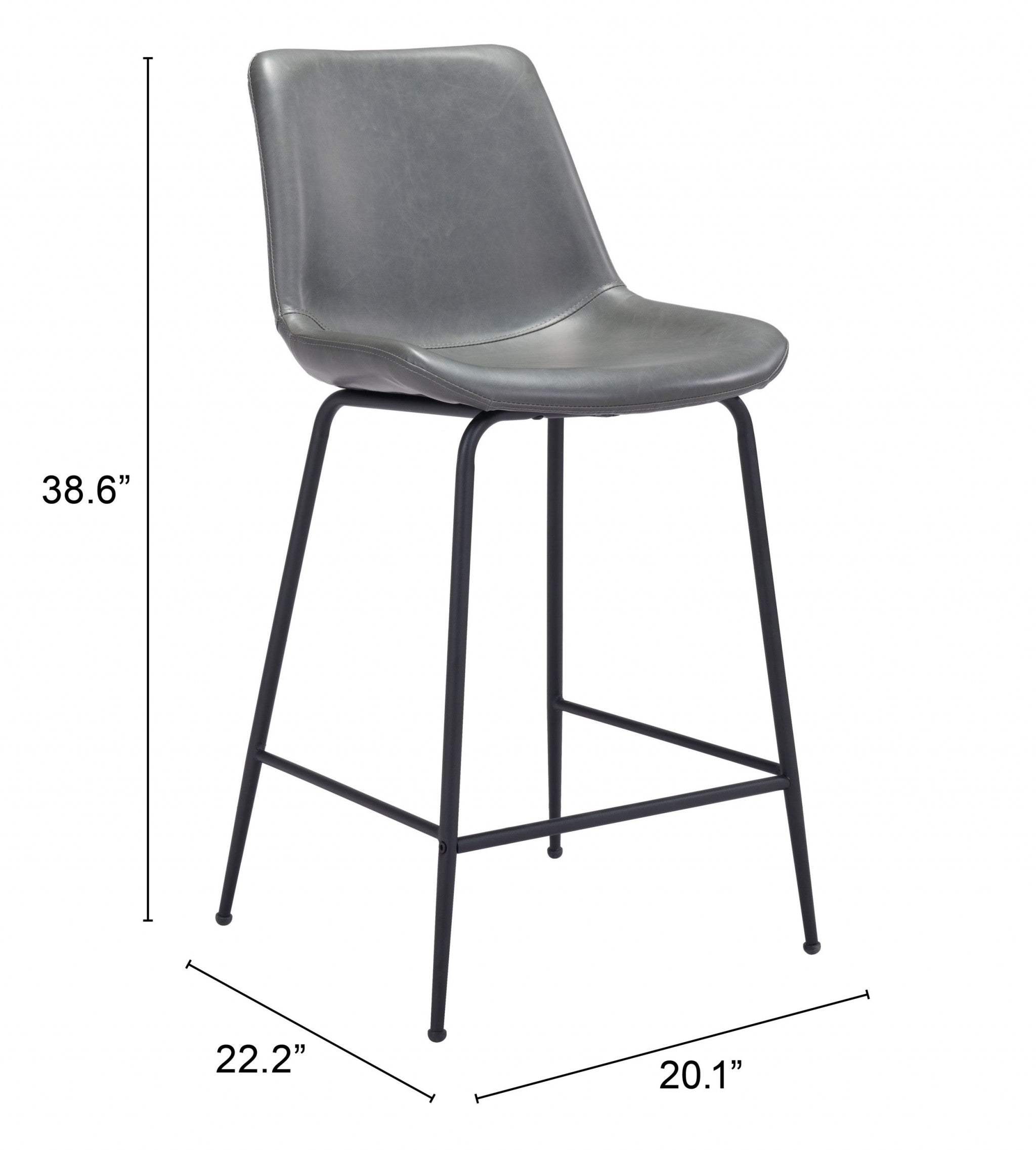 26" Gray And Black Steel Low Back Counter Height Bar Chair - Homeroots - Flyclothing LLC