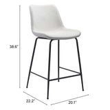 26" White And Black Steel Low Back Counter Height Bar Chair - Homeroots - Flyclothing LLC