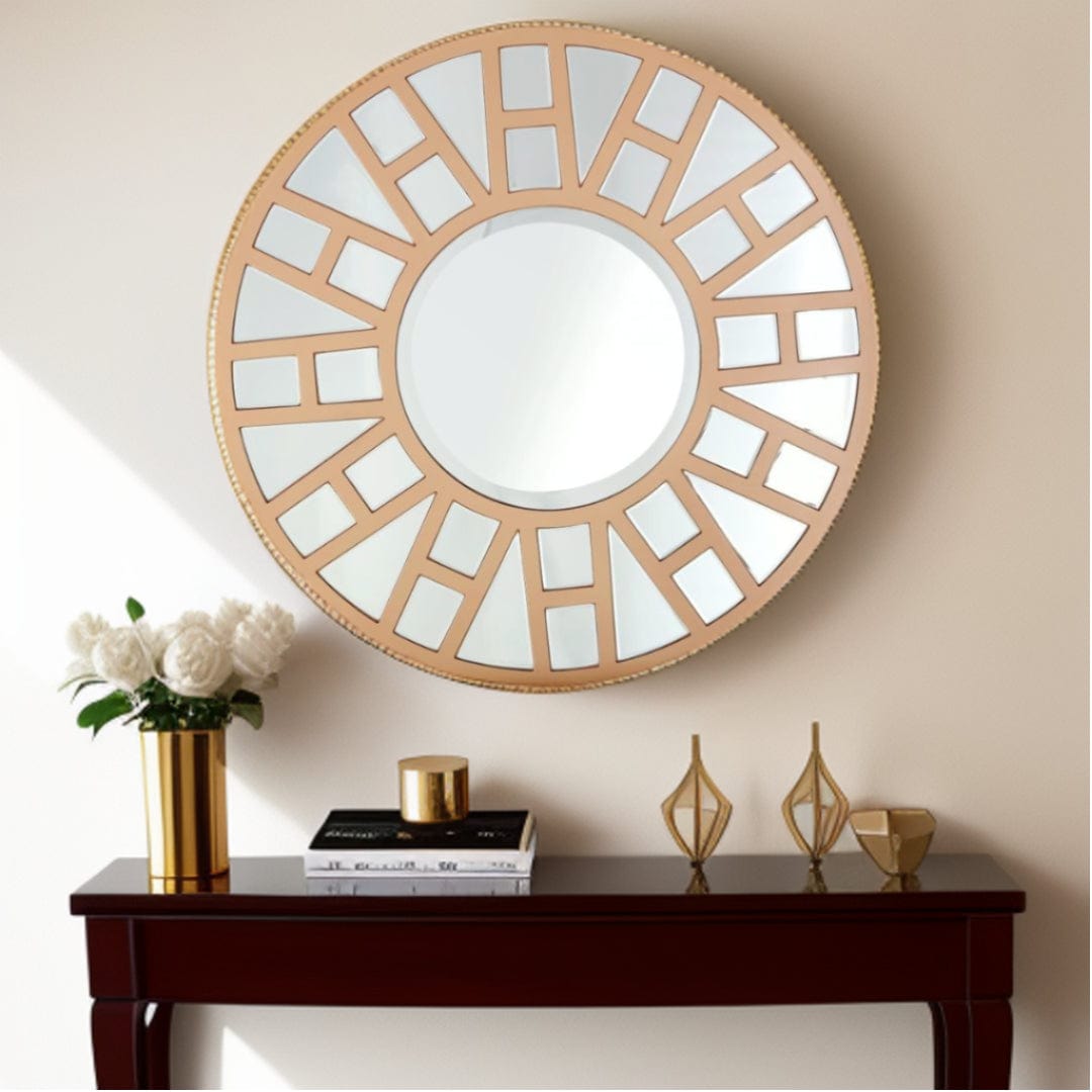 32" Gold Round Metal Framed Accent Mirror - Homeroots